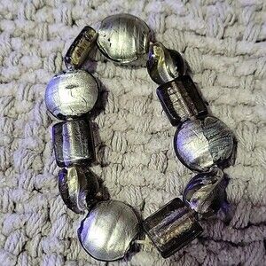 Women's Chunky Stretchy Smokey Gray and Pewter Beaded Bracelet